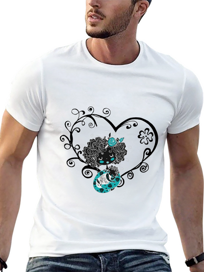 Whimsical Heart Tee - Black Graphic Print Shirt