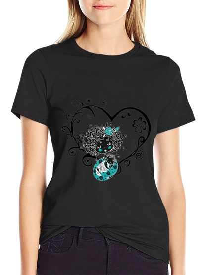 Whimsical Heart Tee - Black Graphic Print Shirt