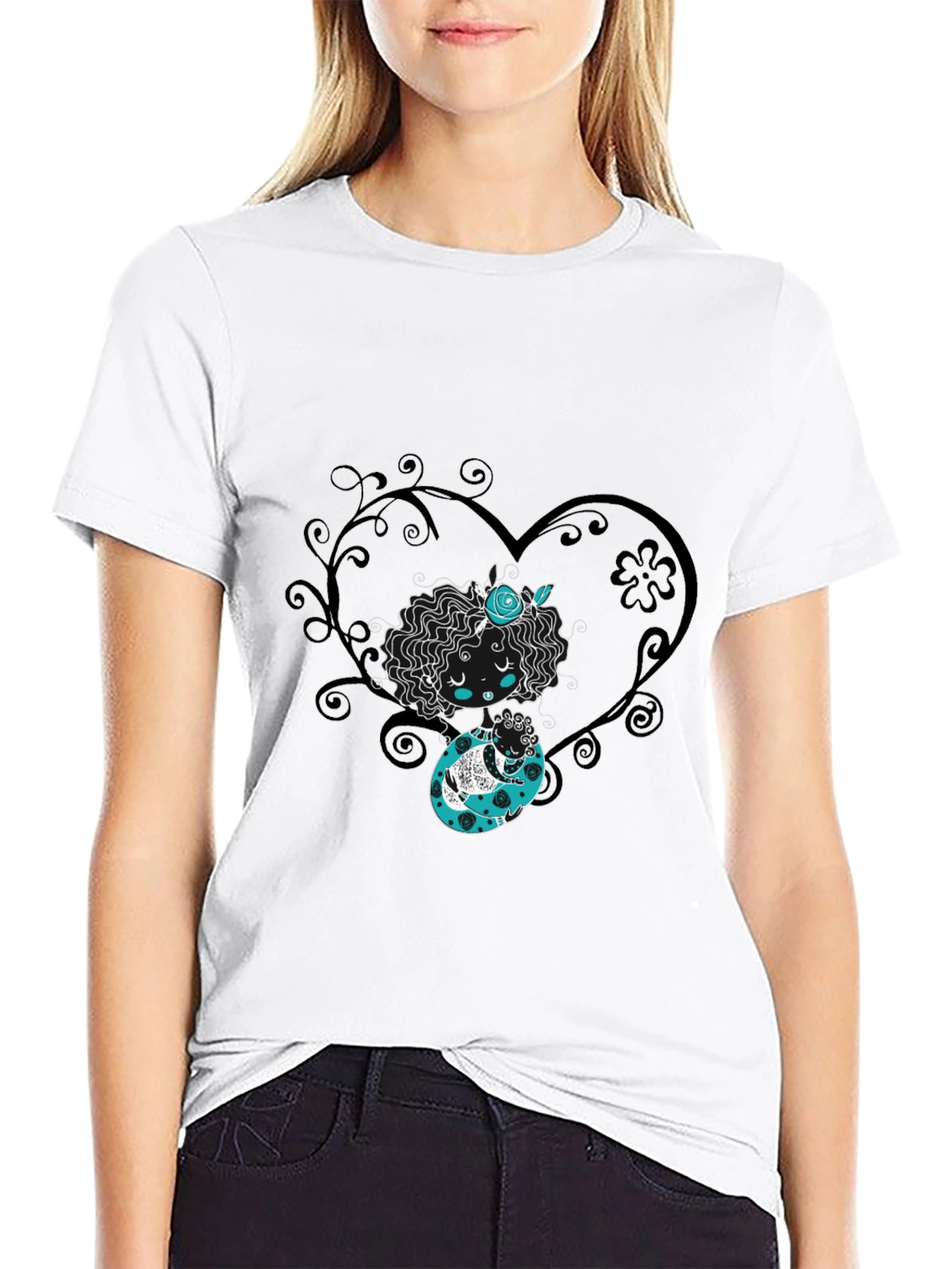 Whimsical Heart Tee - Black Graphic Print Shirt