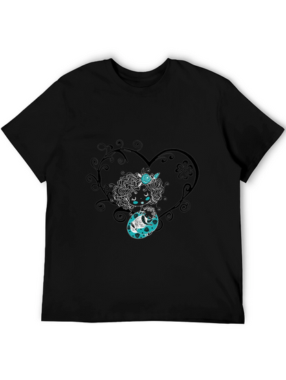 Whimsical Heart Tee - Black Graphic Print Shirt