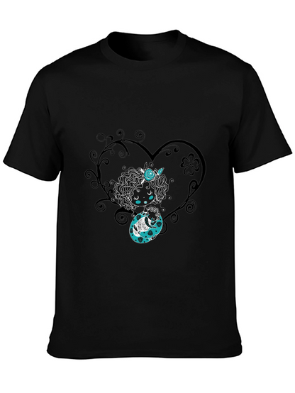 Whimsical Heart Tee - Black Graphic Print Shirt