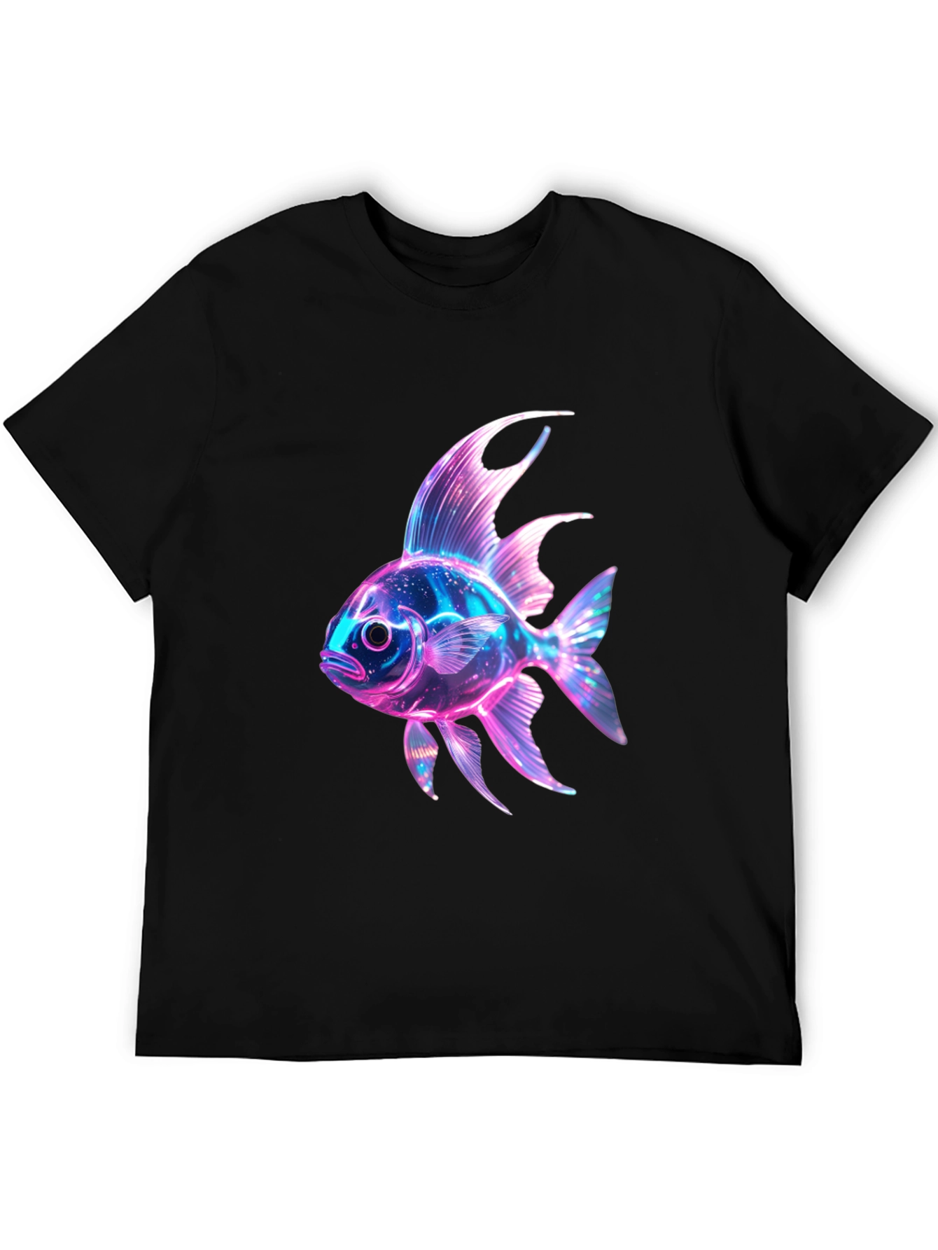 Neon Fish Graphic Print Black T-Shirt