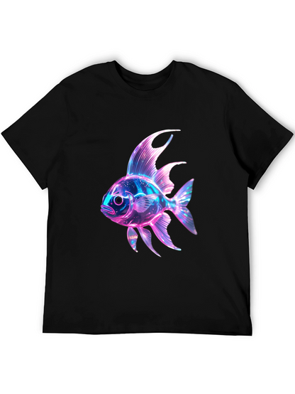 Neon Fish Graphic Print Black T-Shirt