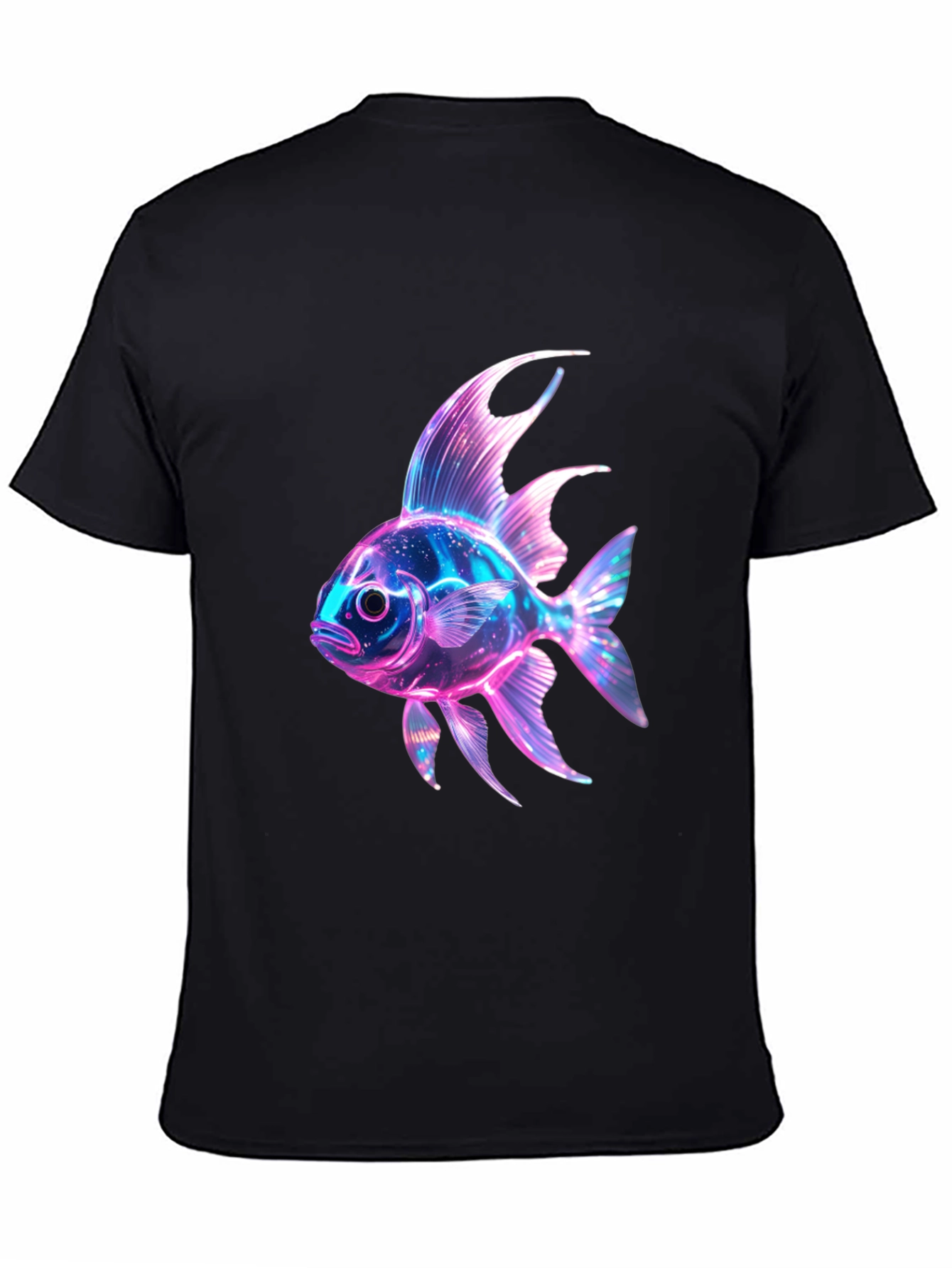 Neon Fish Graphic Print Black T-Shirt