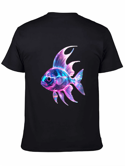Neon Fish Graphic Print Black T-Shirt