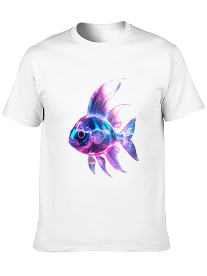 Neon Fish Graphic Print Black T-Shirt