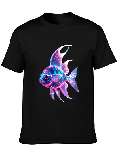 Neon Fish Graphic Print Black T-Shirt