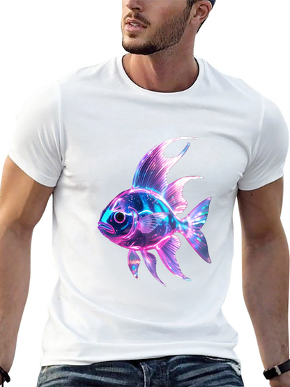 Neon Fish Graphic Print Black T-Shirt