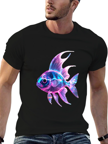 Neon Fish Graphic Print Black T-Shirt
