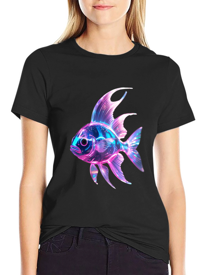 Neon Fish Graphic Print Black T-Shirt