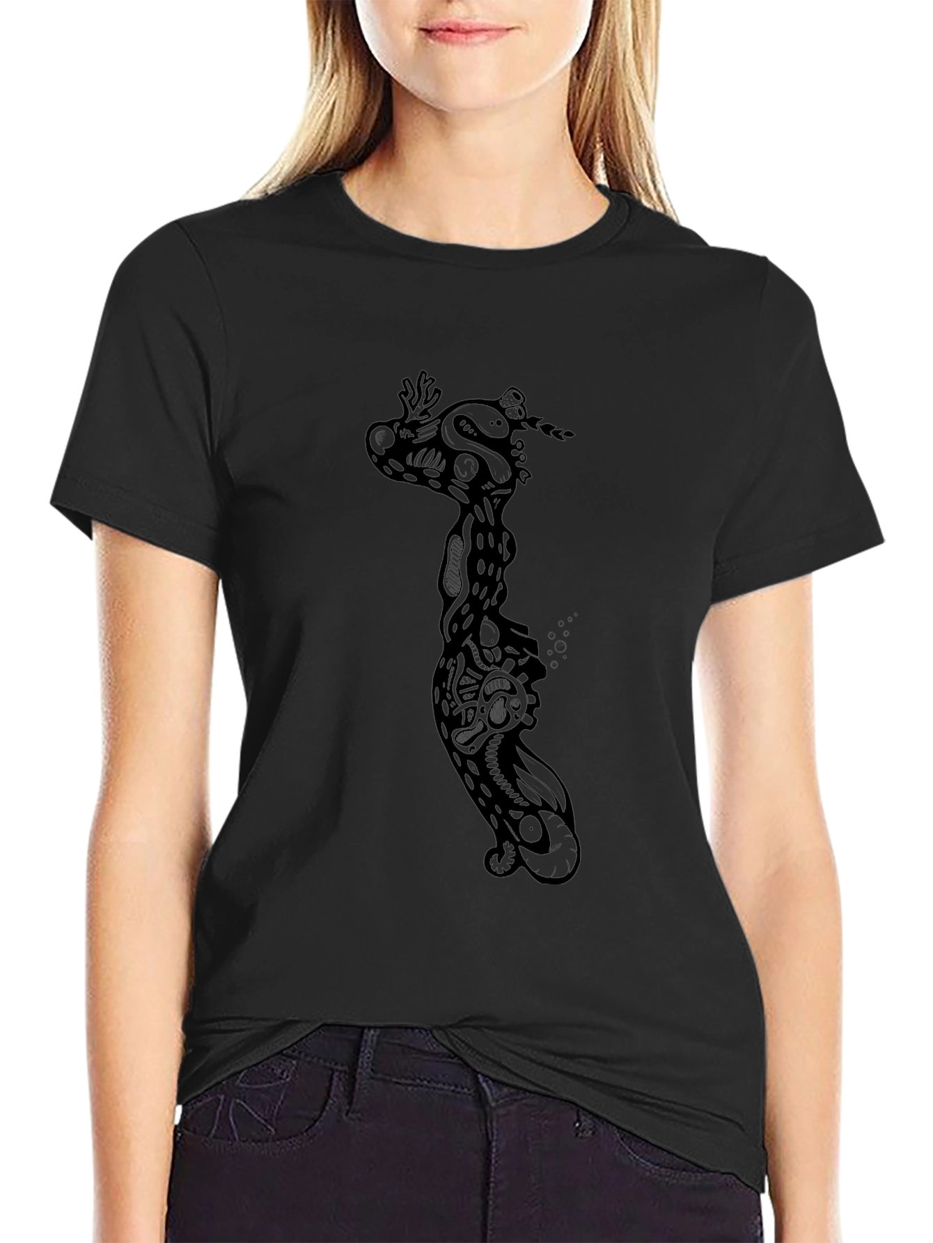 Black Graphic Print Crew Neck T-Shirt