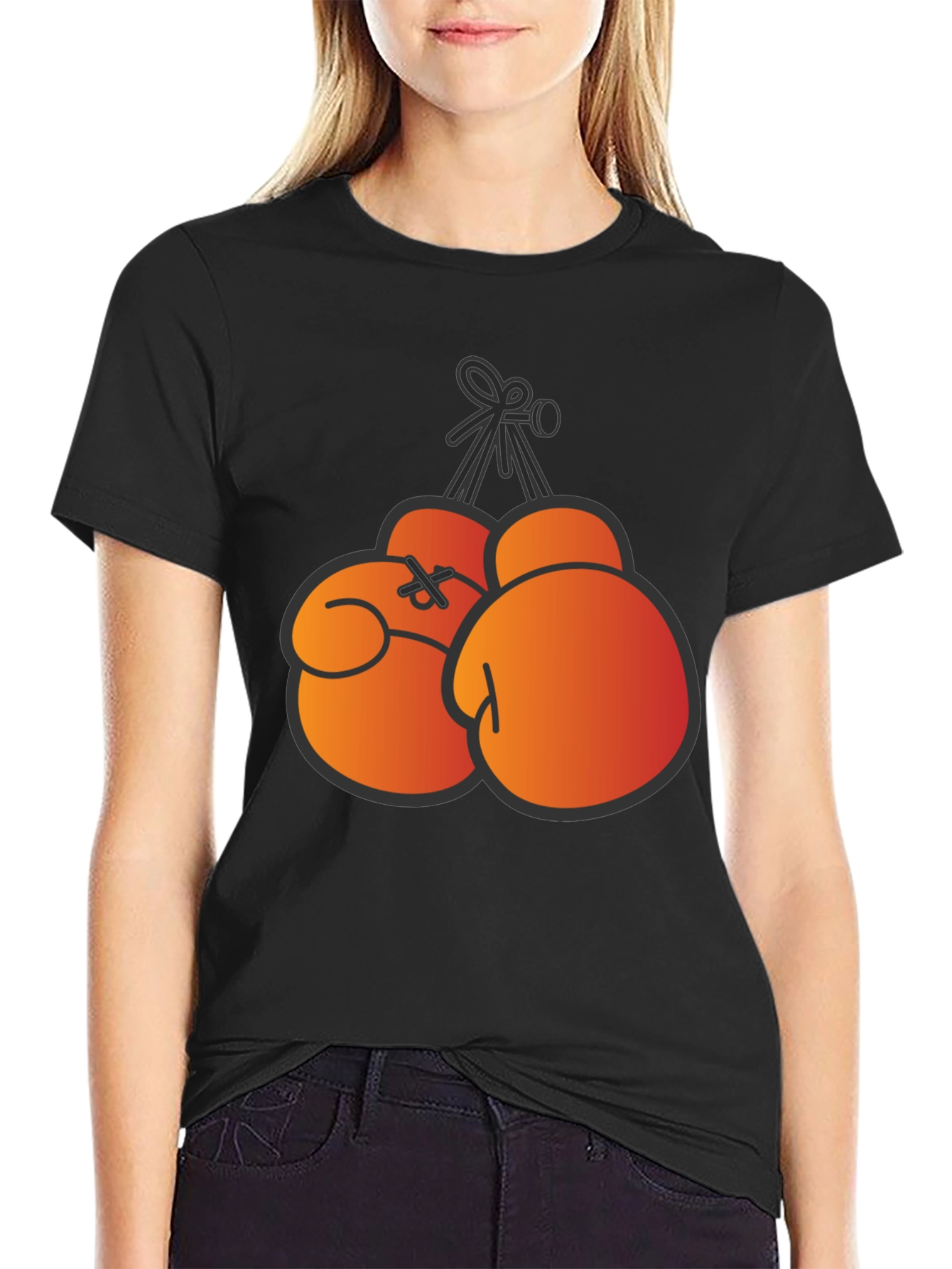 Boxing Gloves Graphic Print T-Shirt - Black