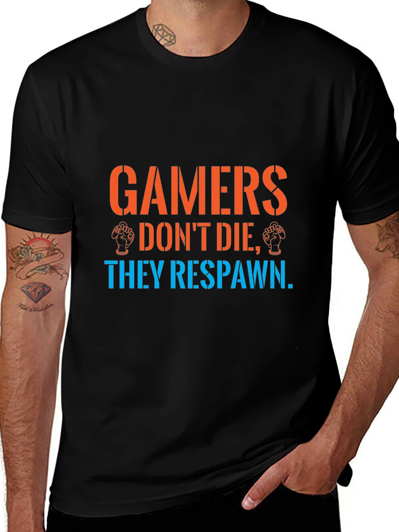 Gamers Respawn Black T-Shirt - Funny Gaming Tee
