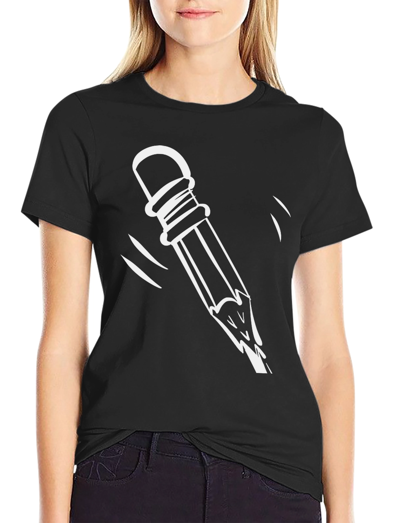 Quirky Broken Pencil Graphic Tee - Casual Black T-Shirt