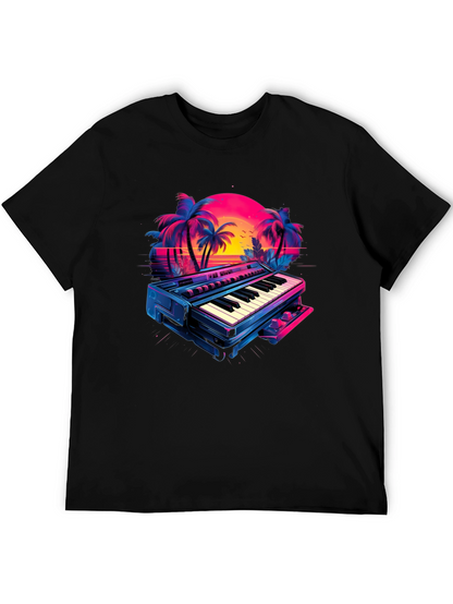 Retro Synthwave Piano T-Shirt - 80s Music Vibes