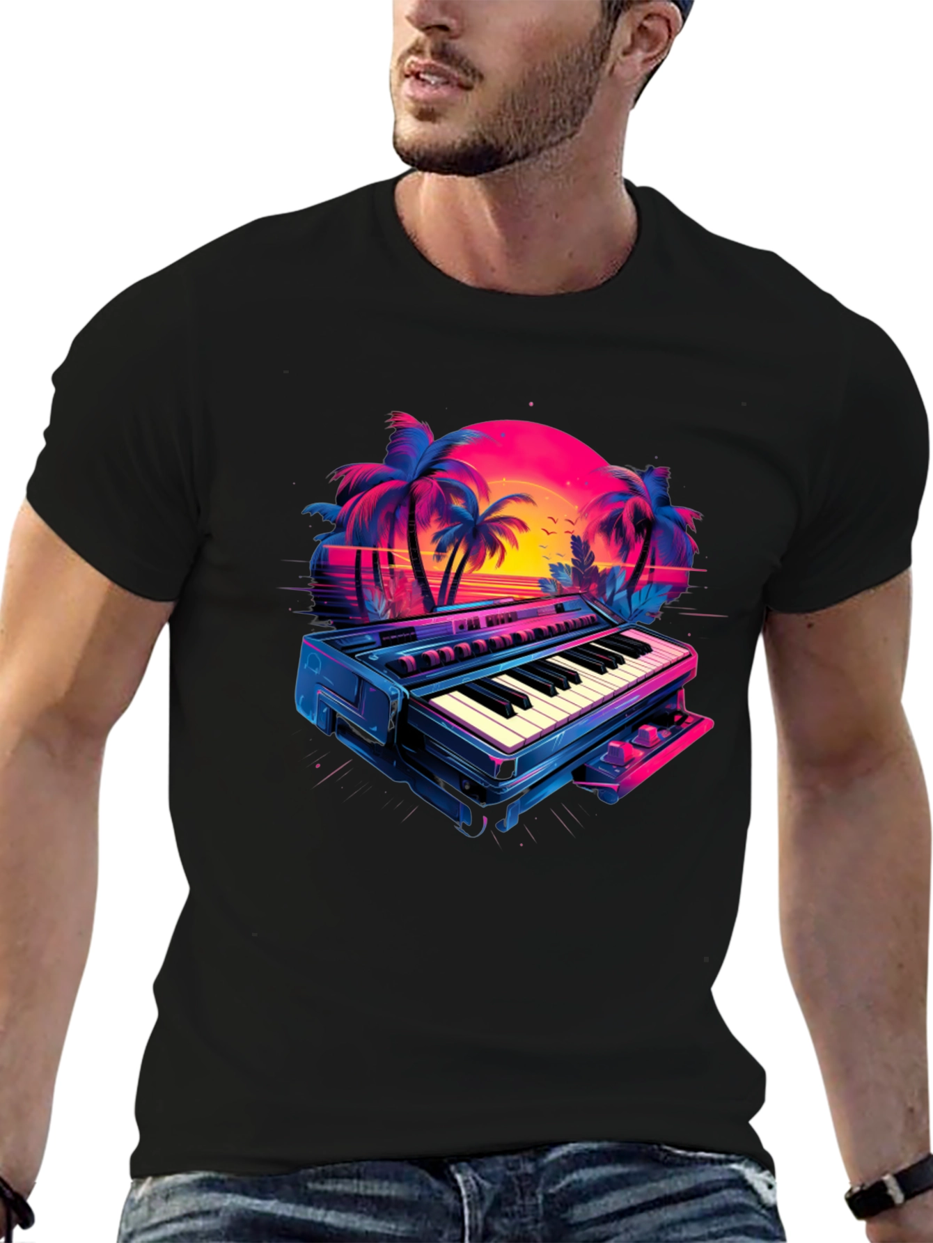 Retro Synthwave Piano T-Shirt - 80s Music Vibes