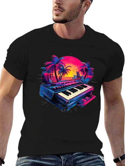 Retro Synthwave Piano T-Shirt - 80s Music Vibes