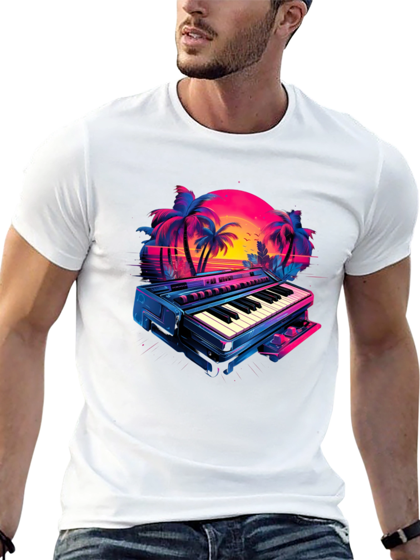 Retro Synthwave Piano T-Shirt - 80s Music Vibes
