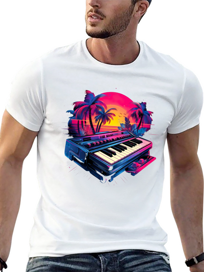 Retro Synthwave Piano T-Shirt - 80s Music Vibes