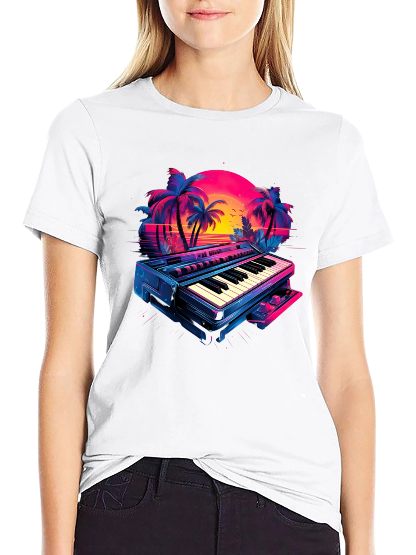 Retro Synthwave Piano T-Shirt - 80s Music Vibes