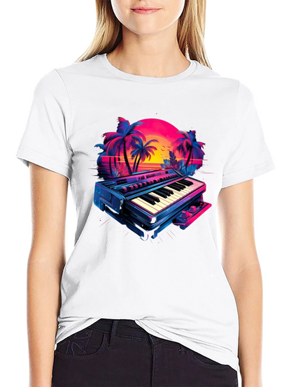 Retro Synthwave Piano T-Shirt - 80s Music Vibes