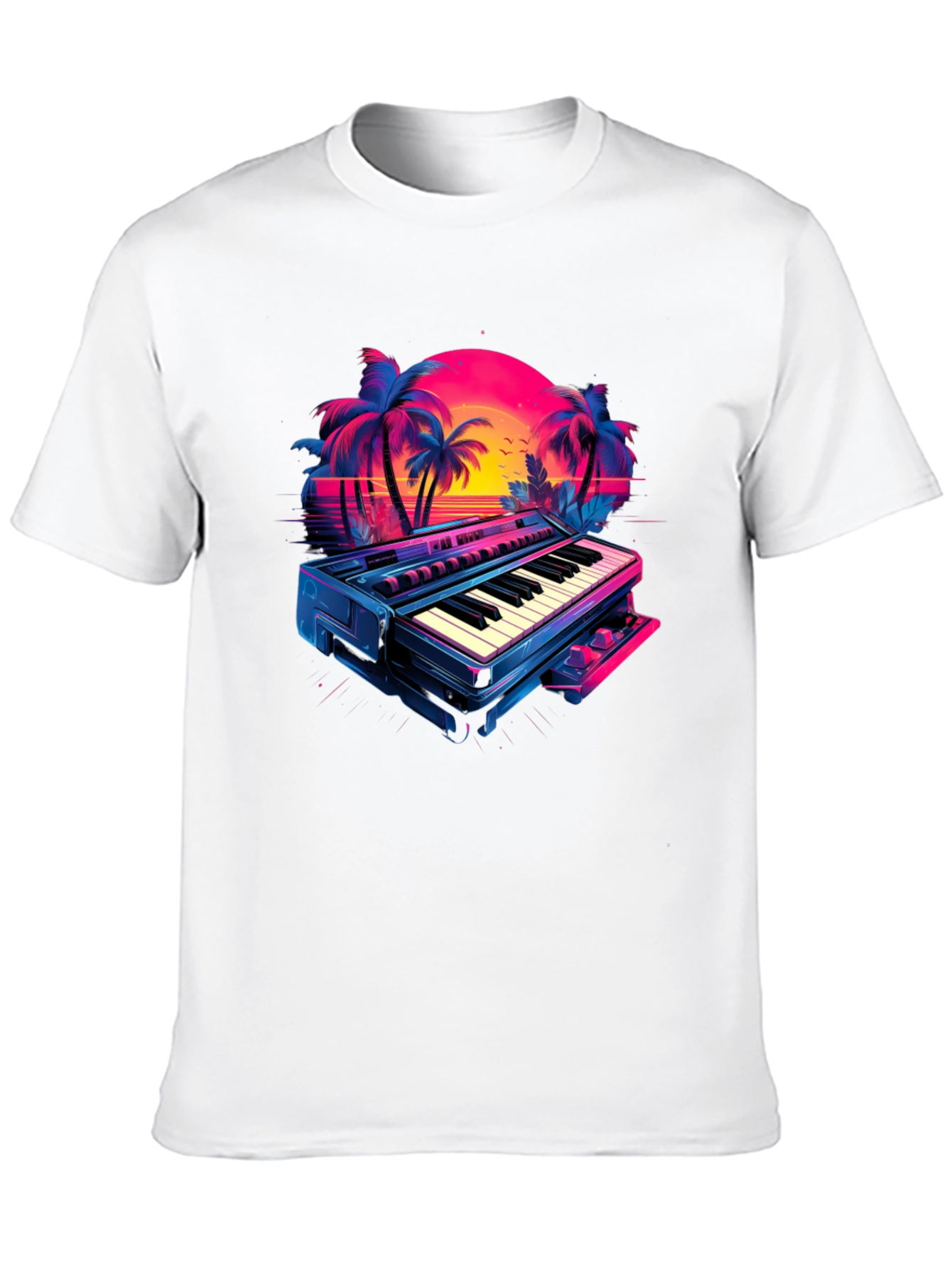 Retro Synthwave Piano T-Shirt - 80s Music Vibes