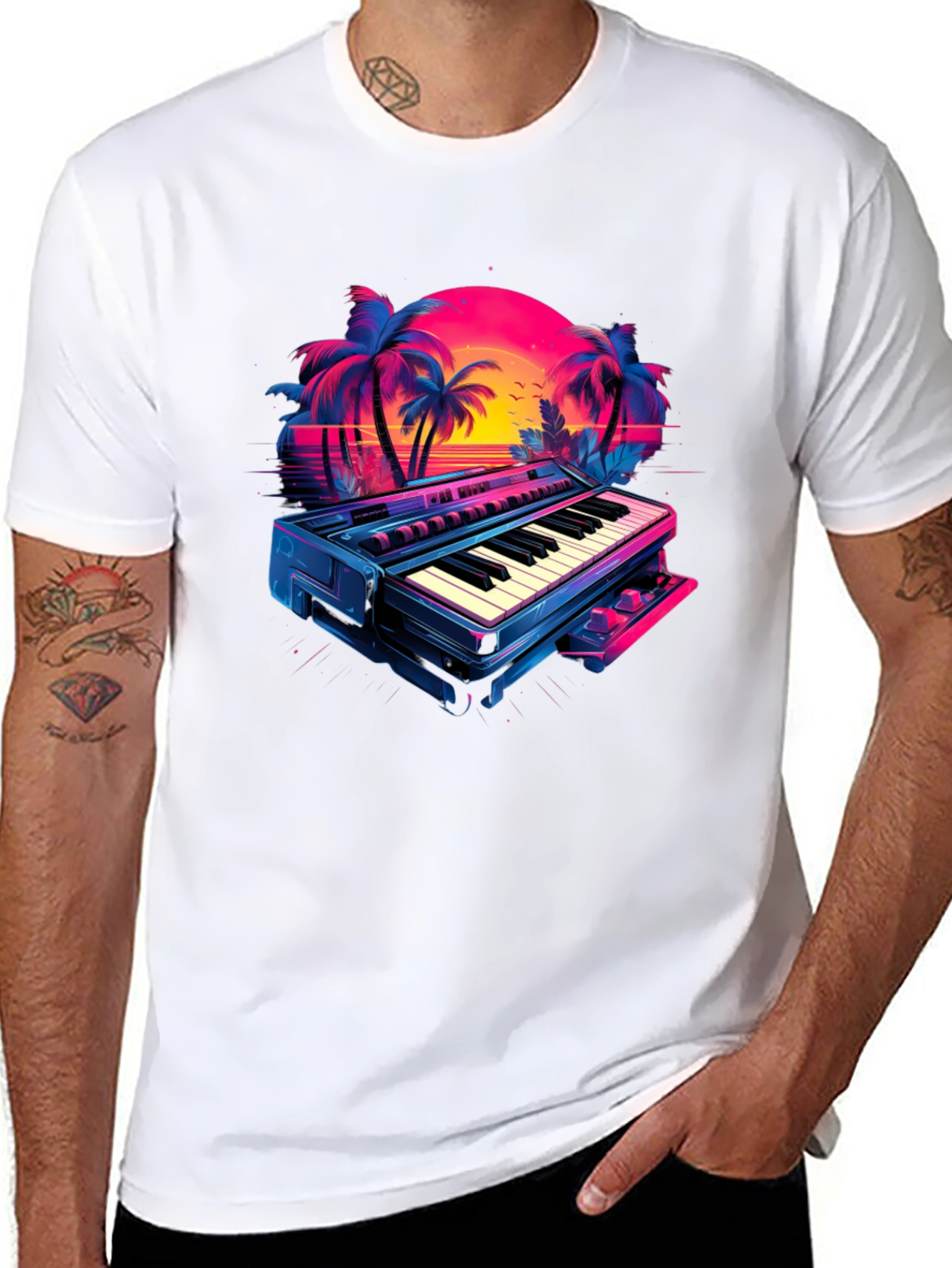 Retro Synthwave Piano T-Shirt - 80s Music Vibes
