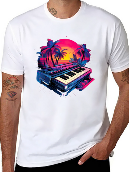 Retro Synthwave Piano T-Shirt - 80s Music Vibes