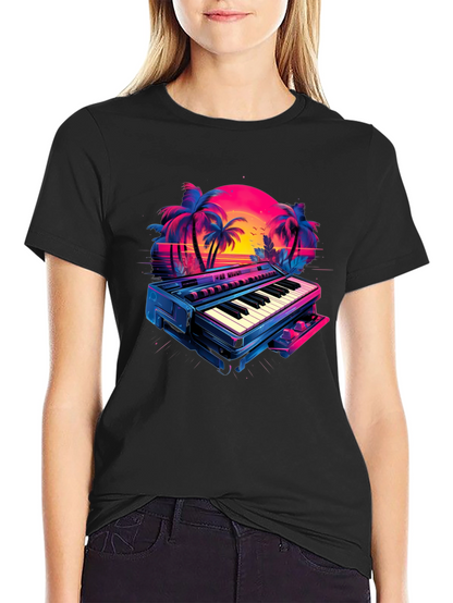 Retro Synthwave Piano T-Shirt - 80s Music Vibes