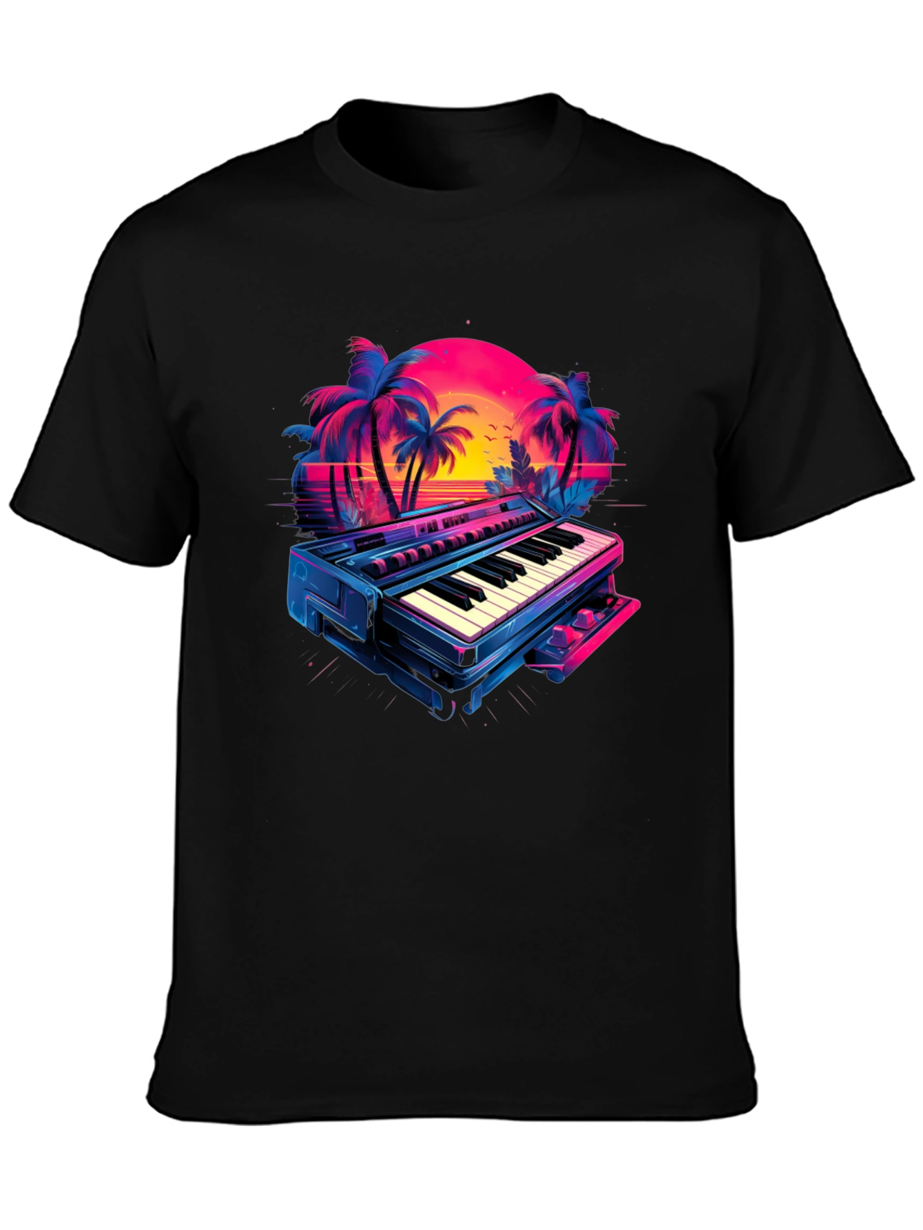 Retro Synthwave Piano T-Shirt - 80s Music Vibes