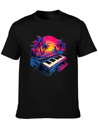Retro Synthwave Piano T-Shirt - 80s Music Vibes