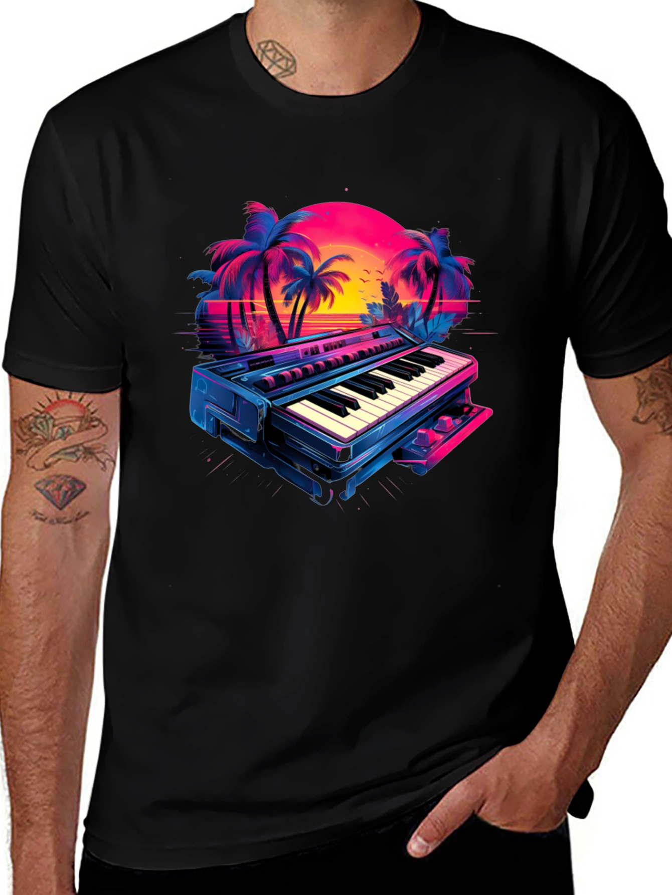 Retro Synthwave Piano T-Shirt - 80s Music Vibes