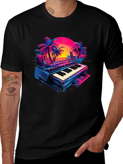 Retro Synthwave Piano T-Shirt - 80s Music Vibes