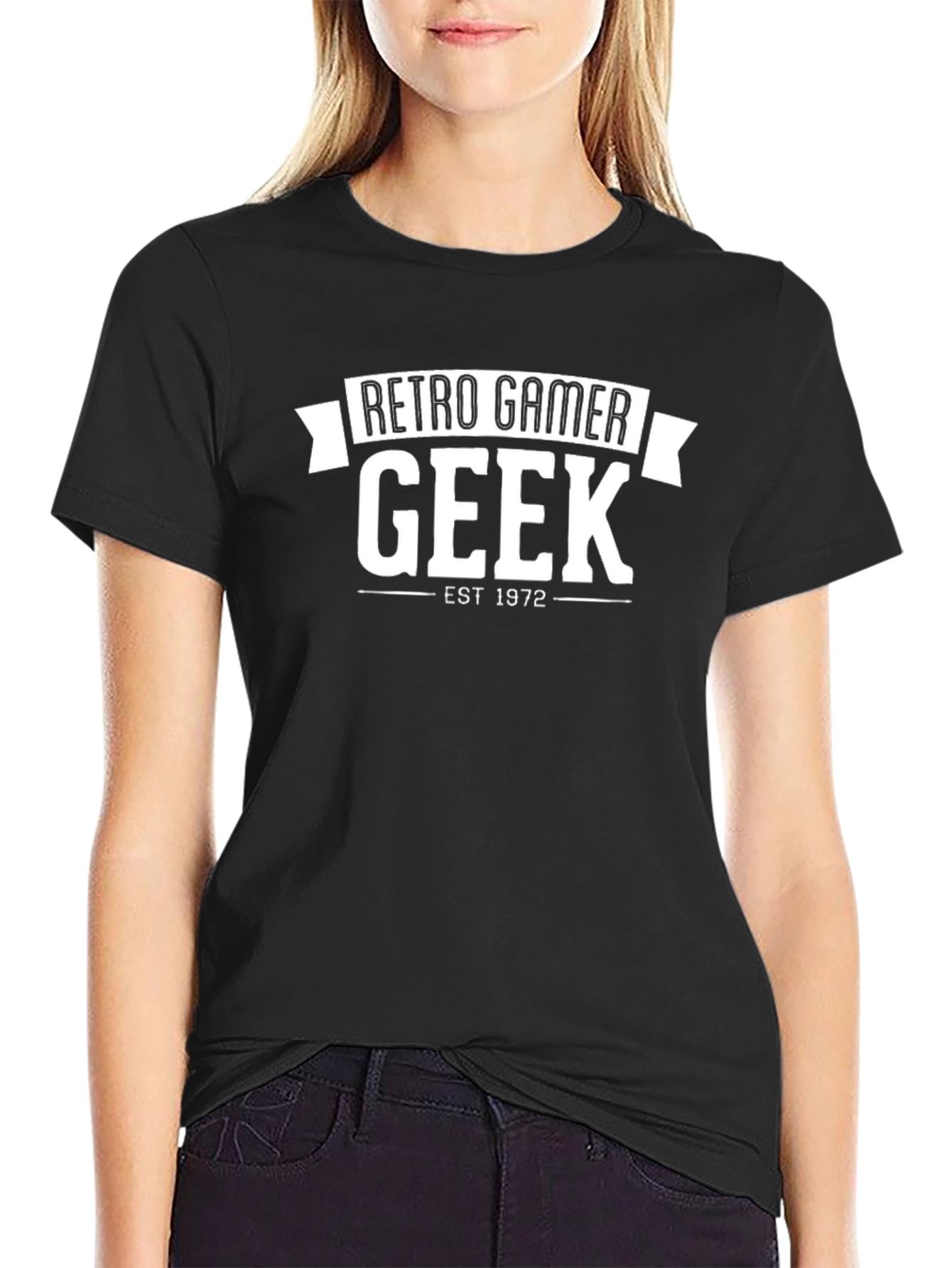 Retro Gamer Geek Est. 1972 Black T-Shirt