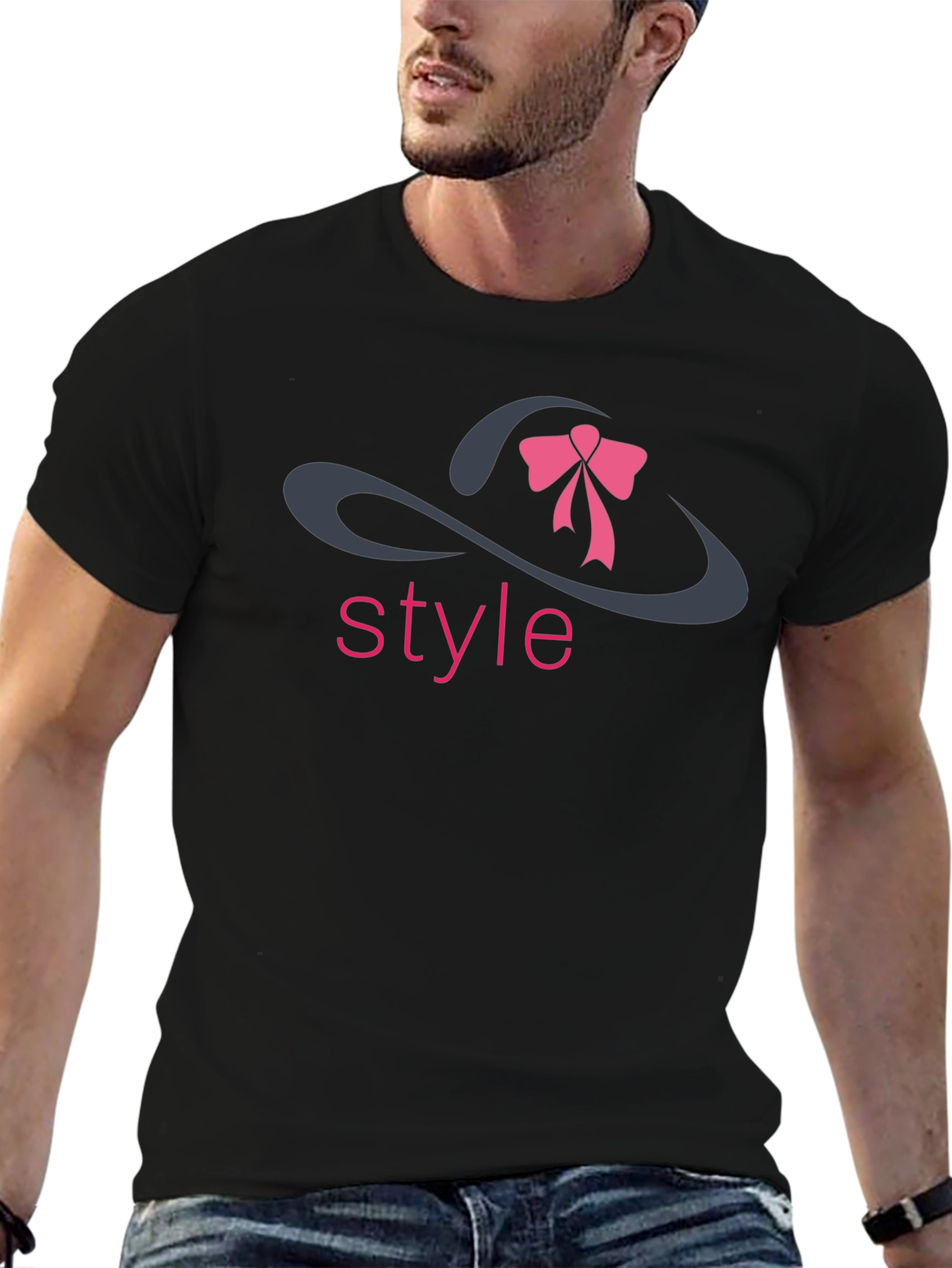Stylish Black T-Shirt with Style Hat Design