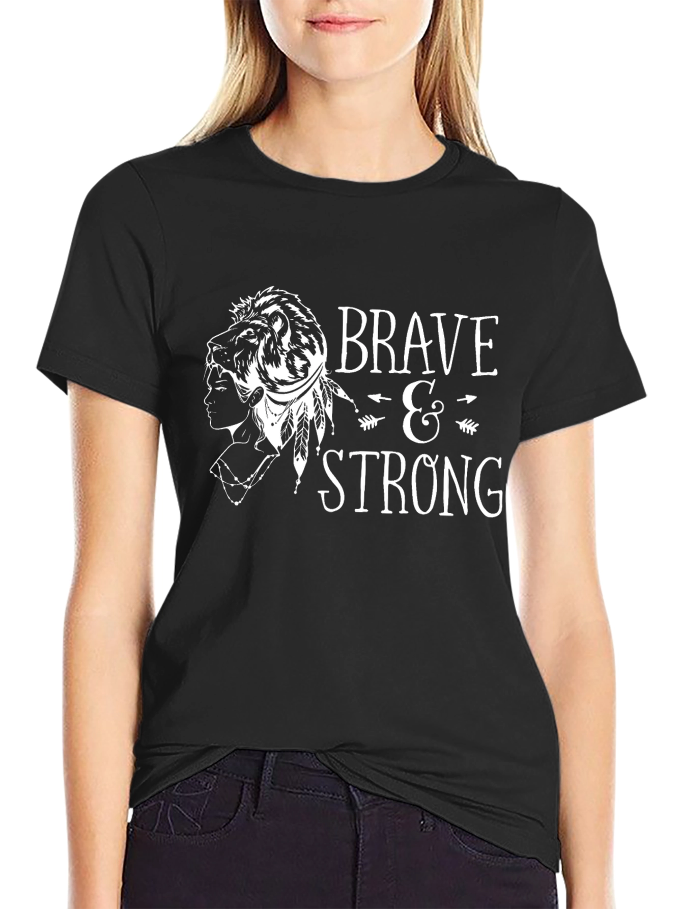 Brave & Strong Graphic Print Black T-Shirt