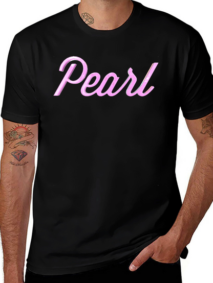 Pearl Pink Letter Graphic Black T-Shirt