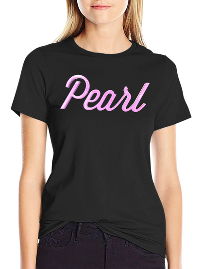 Pearl Pink Letter Graphic Black T-Shirt