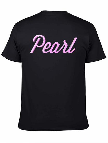 Pearl Pink Letter Graphic Black T-Shirt