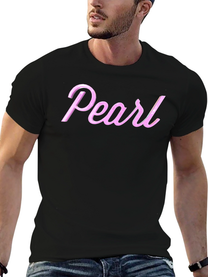 Pearl Pink Letter Graphic Black T-Shirt