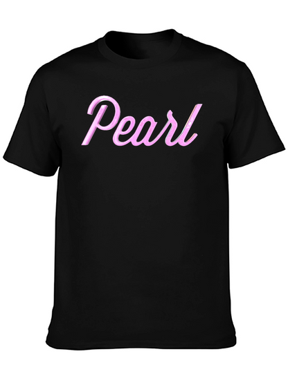Pearl Pink Letter Graphic Black T-Shirt