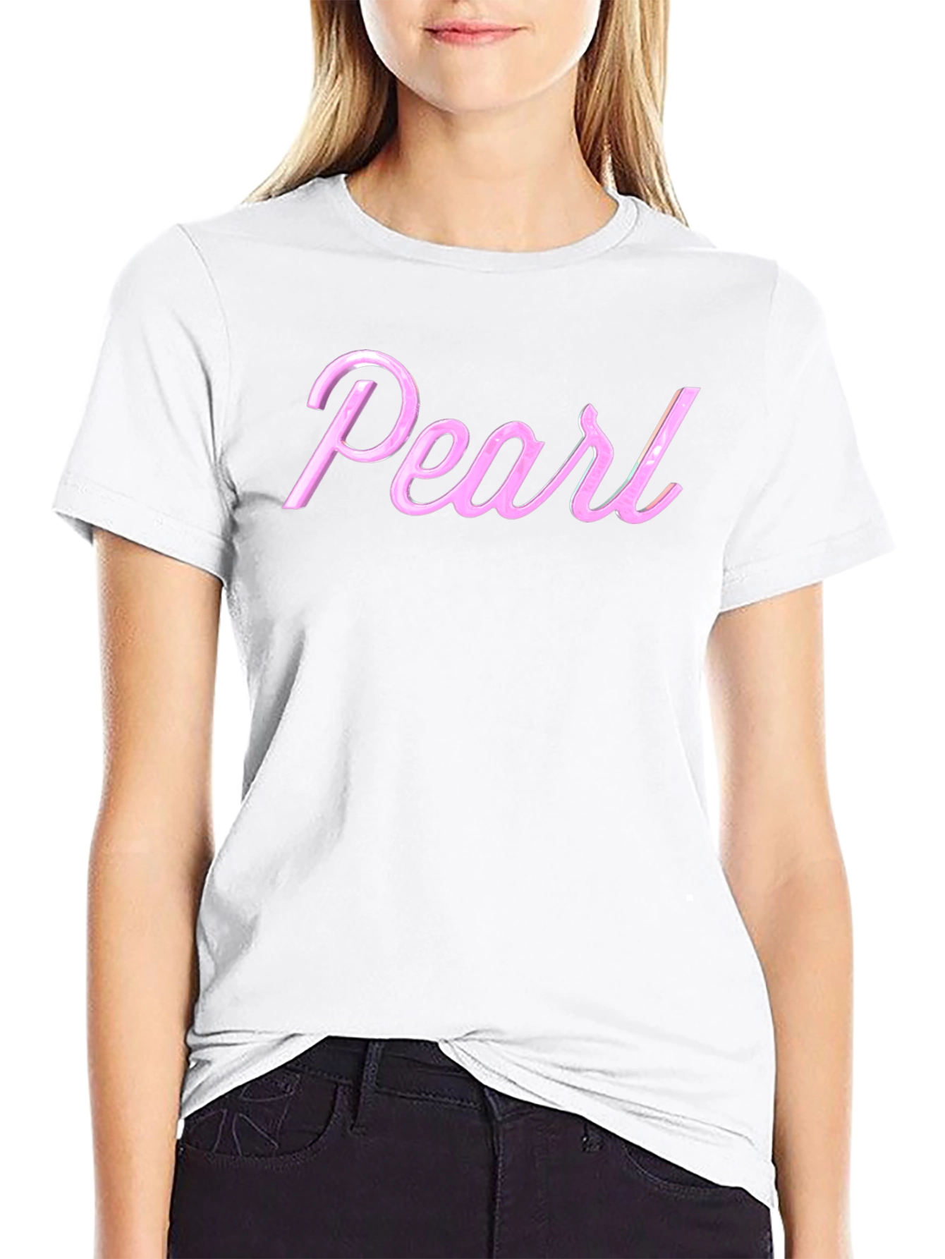Pearl Pink Letter Graphic Black T-Shirt