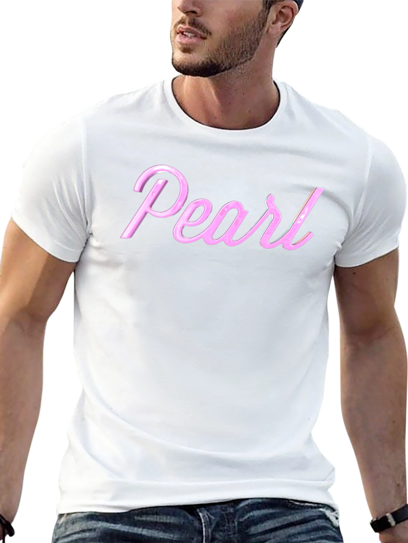Pearl Pink Letter Graphic Black T-Shirt