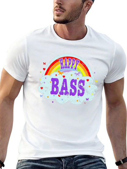 Happy Bass Rainbow Cloud Graphic T-Shirt