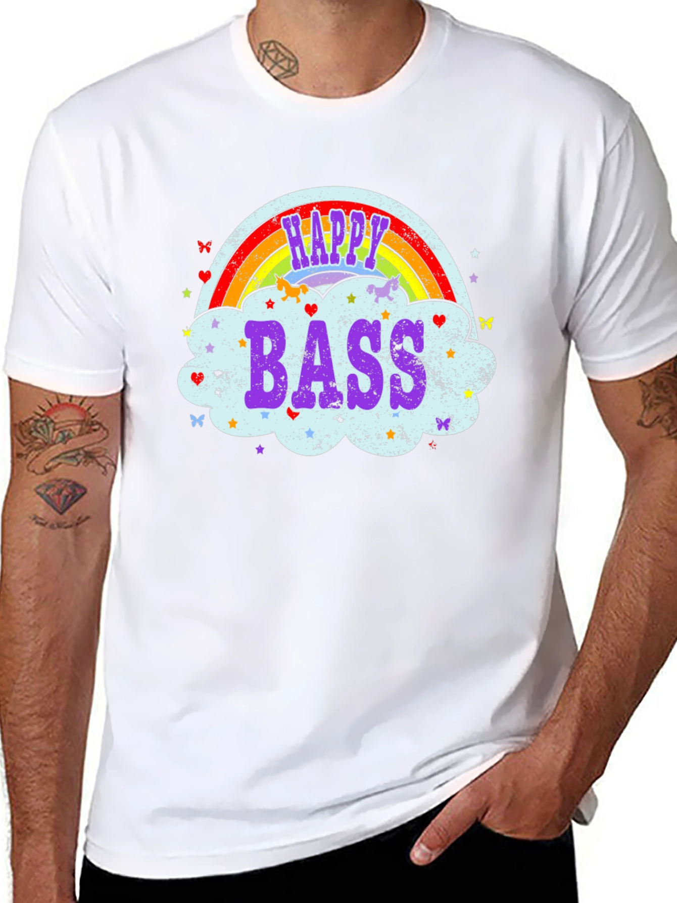 Happy Bass Rainbow Cloud Graphic T-Shirt