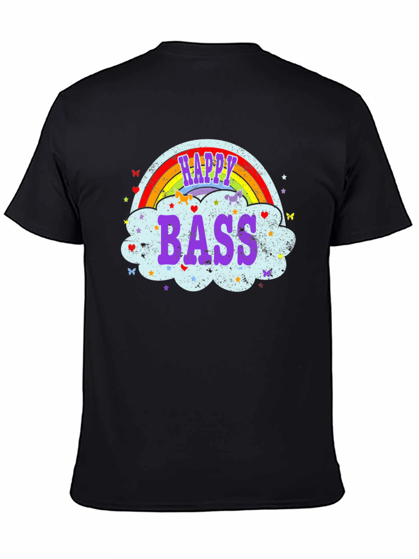 Happy Bass Rainbow Cloud Graphic T-Shirt