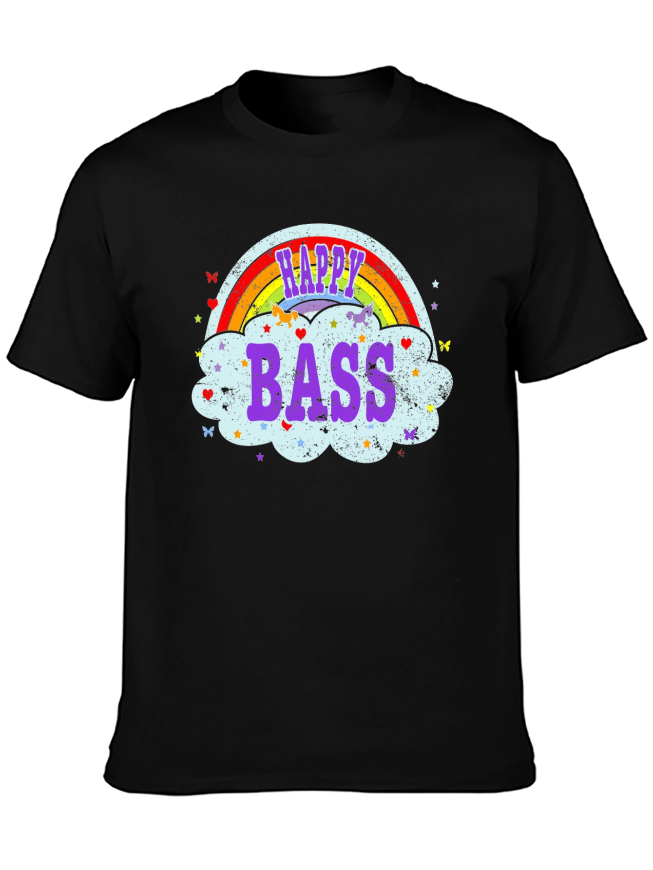 Happy Bass Rainbow Cloud Graphic T-Shirt