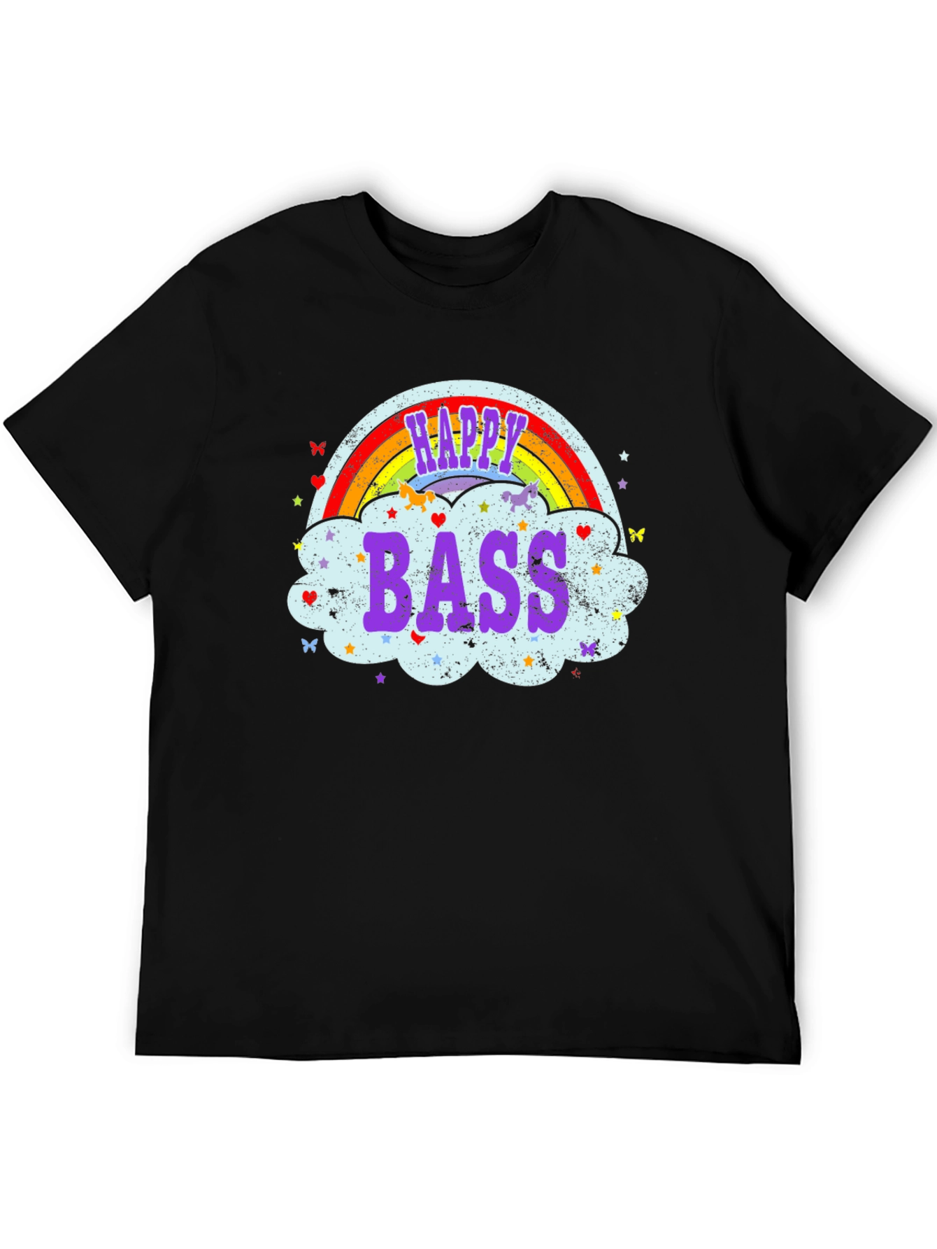 Happy Bass Rainbow Cloud Graphic T-Shirt