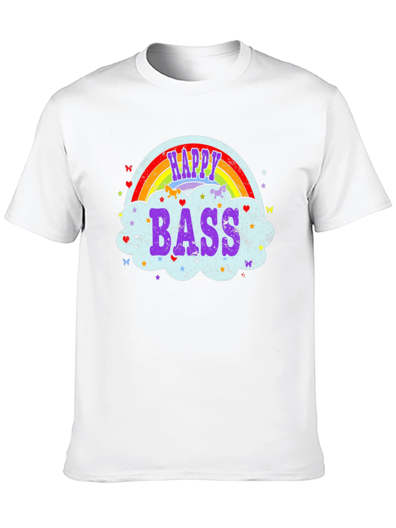 Happy Bass Rainbow Cloud Graphic T-Shirt