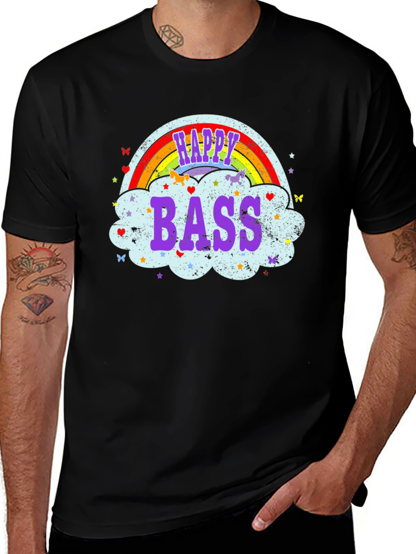 Happy Bass Rainbow Cloud Graphic T-Shirt